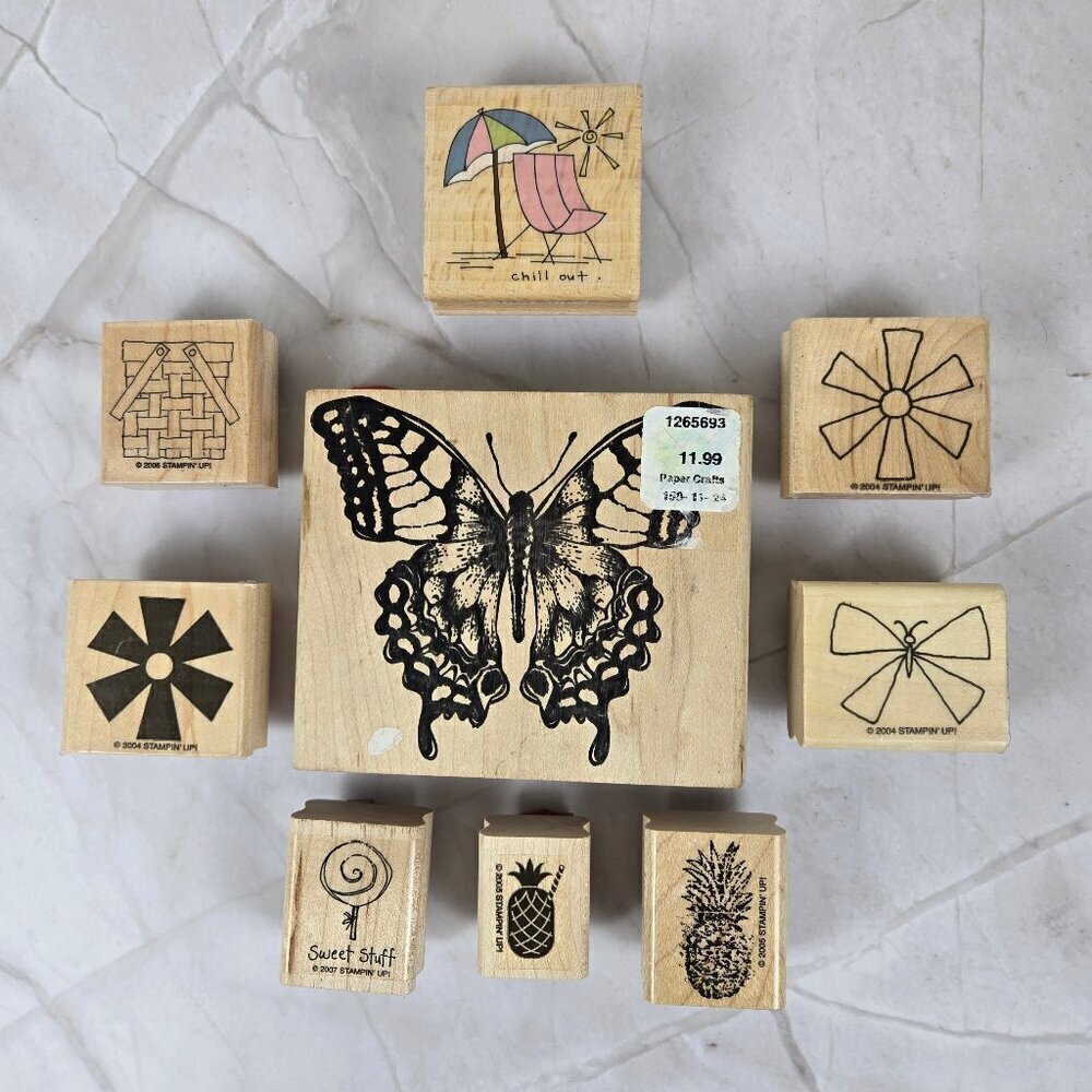 Bundle of 9 Assorted "Summertime" Stamps, Stampin Up and Others Butterfly